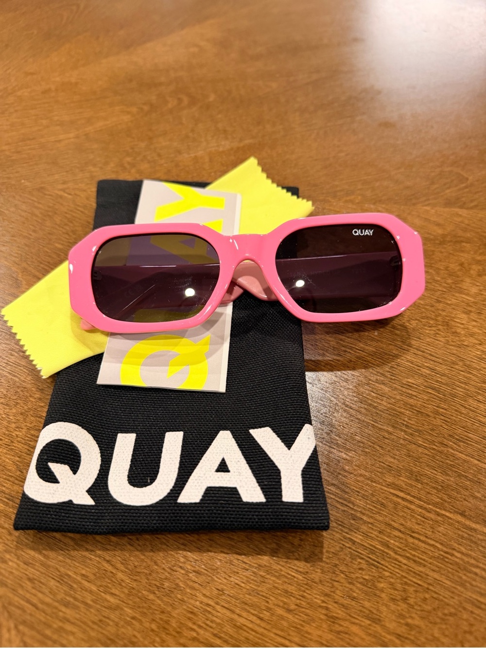 Quay Pink Rectangle Sunglasses